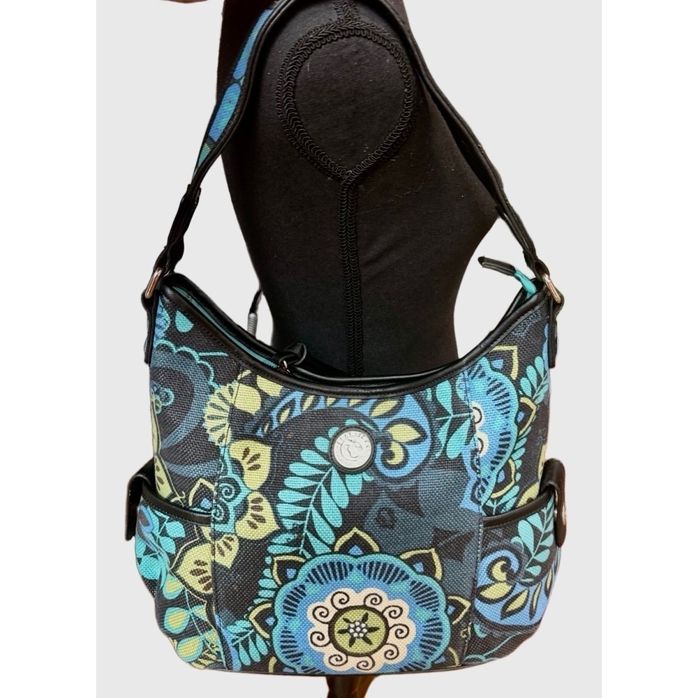 Spartina 449 Daufuskie Island Floral Shoulder Bag Blue Green‎ Leather Trim
